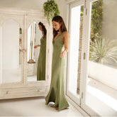 Dress Solid Color V neck Slim Lace Dress Evening Dress